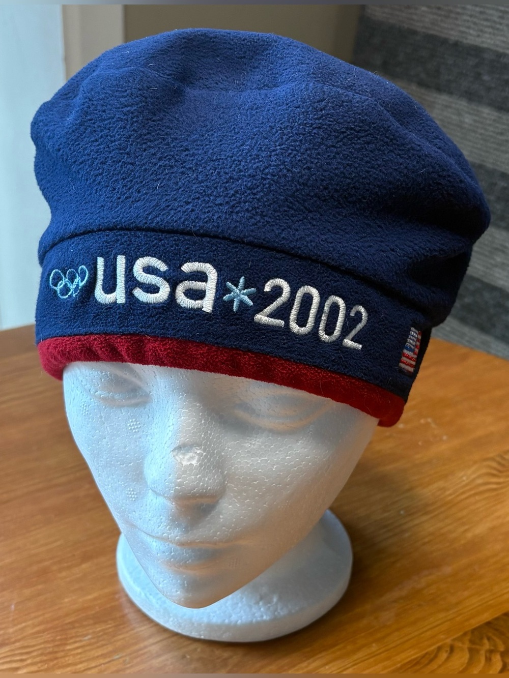 Vintage 2002 Salt Lake City Winter Olympics ROOTS Team USA Blue Beret Hat Cap OS